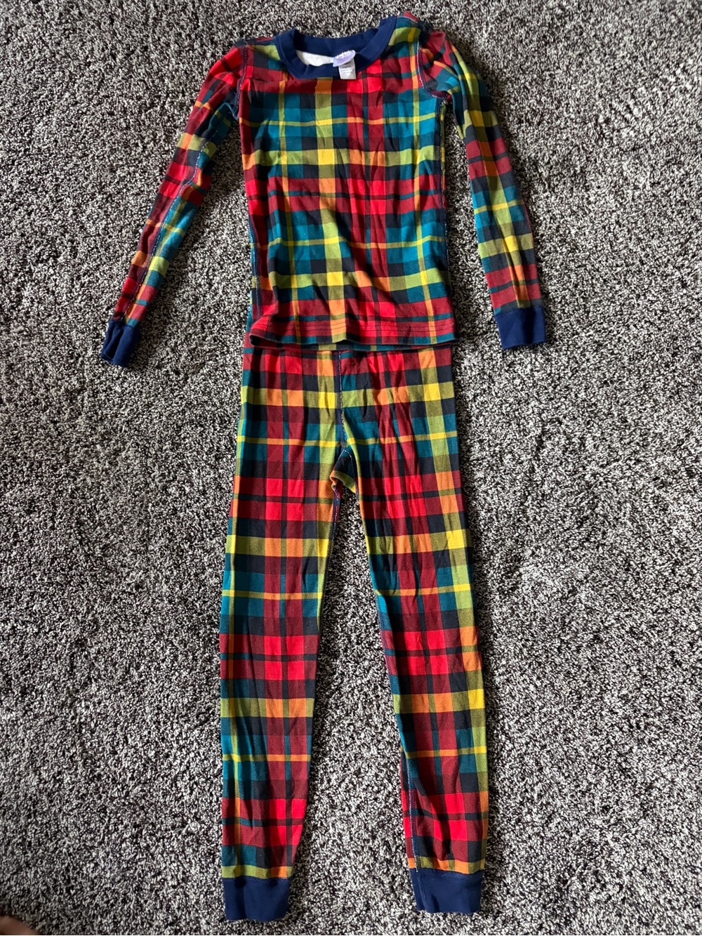 Hanna Andersson organic multi color Plaid Long John Pajama Set.